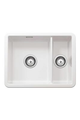 Ausmann Ceramic Ember Chiuvetă Ceramică Albă cu O cuvă și jumătate, montare pe blat și sub blat 495 x 370 mm cu dopuri din inox 1208970736
