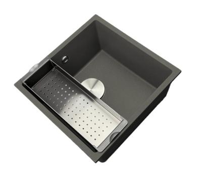 GraniteMy Universal Granit Gri, închis la culoare Chiuvetă 40x40 cm Montare deasupra, sub și nivel cu suprafața cu Plug din oțel inoxidabil 1208970742