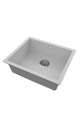 GraniteMy Chiuvetă Universală din Granit Gri 50x40 cm pentru Montare Superioară, Inferioară și la același Nivel cu Plugu din Oțel Inoxidabil 1208970745