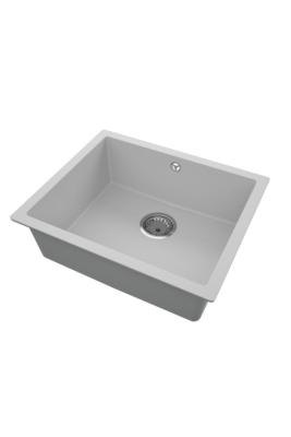 GraniteMy Chiuvetă Universală din Granit Gri 50x40 cm pentru Montare Superioară, Inferioară și la același Nivel cu Plugu din Oțel Inoxidabil 1208970745
