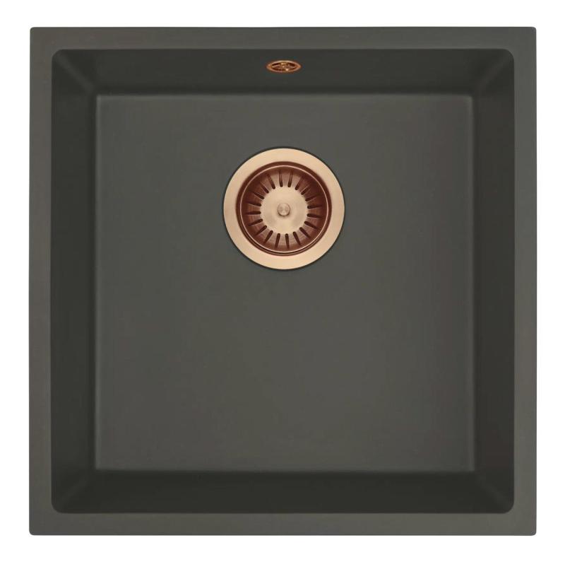 GraniteMy Universal Granit Gri, închis Chiuvetă 40x40 cm Montare deasupra, sub și nivel cu Plug Cupru 1208970749