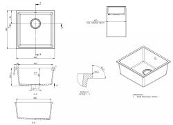 GraniteMy Universal Granit Gri Chiuveta 40x40 cm Suprafață, Substructură și Instalare la nivel cu Plug metalic Gun 1208970750