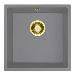 GraniteMy Chiuvetă universală din granit gri 40x40 cm pentru montare superioară, inferioară și la nivel cu dop de aur 1208970752