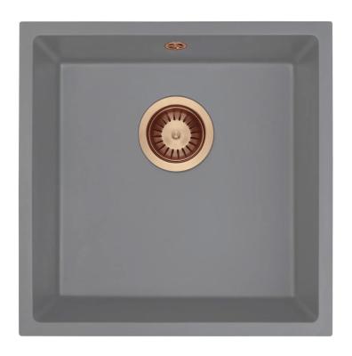 GraniteMy Chiuvetă Universală din Granit Gri 40x40 cm Montare de Sus, Montare de Jos și Montare la Nivel cu Dop de Cupru 1208970753