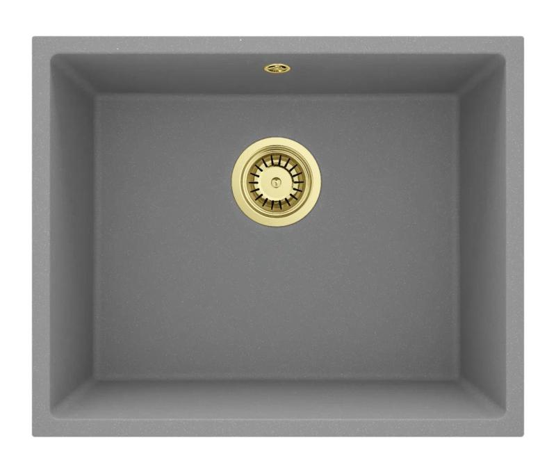 GraniteMy Chiuvetă Universală din Granit Gri, 50x40 cm, Montare de Suprafață, Submontare și Încorporabilă cu Plug de Aur 1208970760