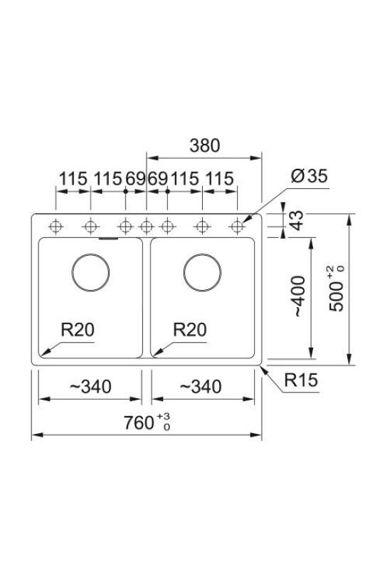Franke Maris MRG 620 TL Fragranite Mat Negru Dublă Chiuvetă 76 x 50 cm Montare cu Gaură pentru Robinet 114.0668.738