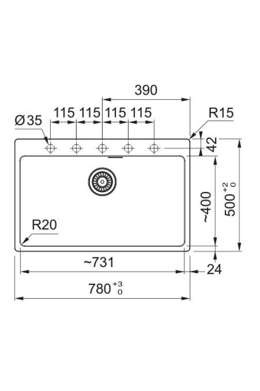 Franke Maris MRG 610-70 TL Fragranite Mat Negru Chiuveta 78 x 50 cm Montare cu Gaura pentru Robinet 114.0668.727
