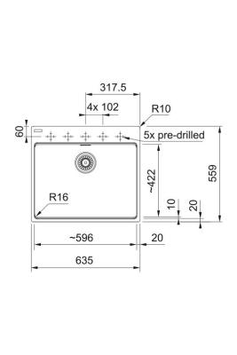 Franke Maris MRG 610-60 Care Fragranite Stone gri Chiuveta superficială pentru persoane cu handicap 635 x 559 mm Montare cu banca de găuri pentru robinet 114.0729.486