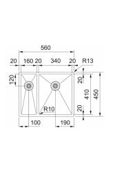 Franke Bolero Plus New R10 B2X 260-34-16 BR 1,5 Chiuveta din inox de o jumătate de dată Montare la nivel, sub montare și supra montare 56x45 cm 127.0733.338