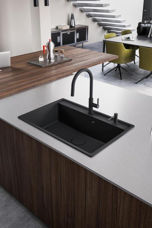 Baterie de Bucătărie Franke Maris Slim J Neagră cu Gura de Scurgere Extensibilă 115.0728.389