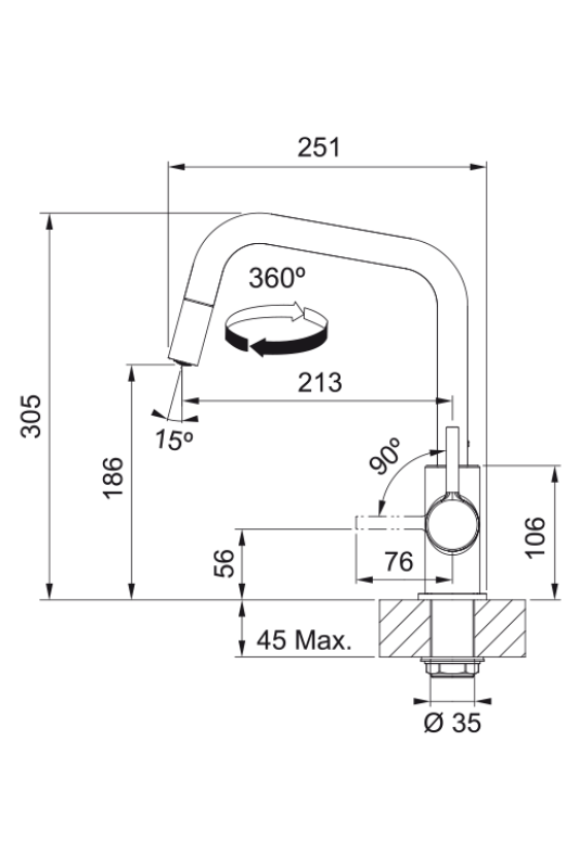 Franke Lina U Baterie de bucătărie Crom Cu bec extensibil 115.0728.476