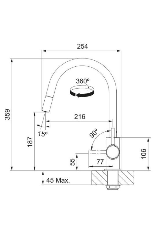 Baterie de bucătărie Franke Lina Crom cu Duș de mână retractabil 115.0693.229