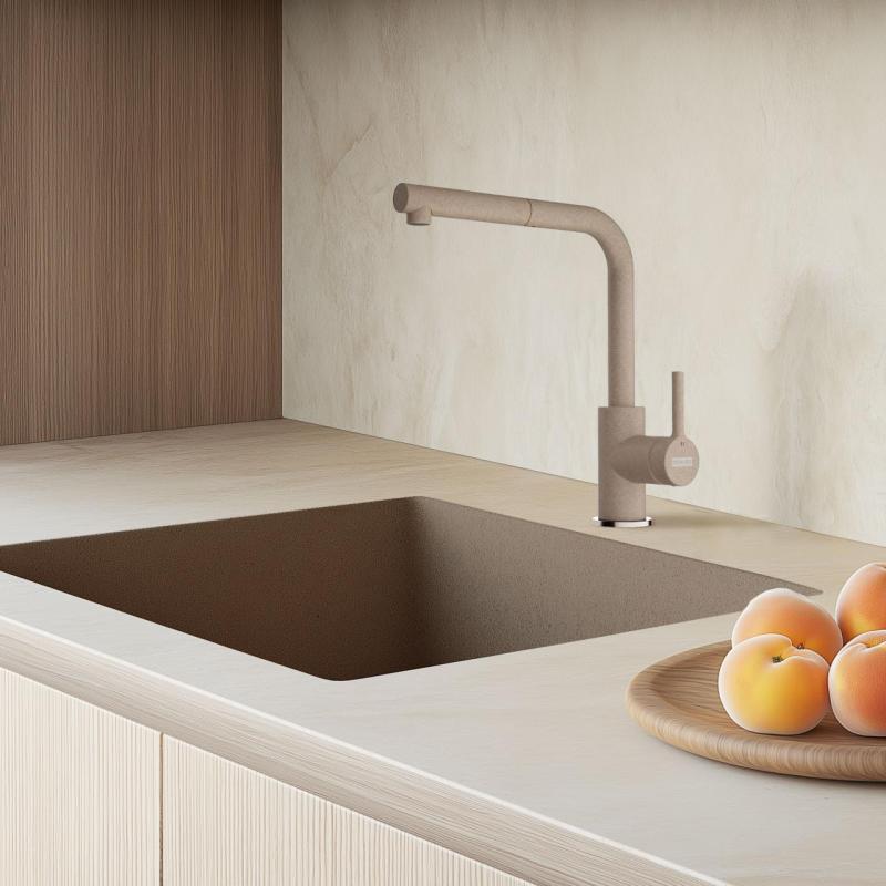 Baterie de bucătărie Franke Lina L Oyster cu gură de scurgere extensibilă 115.0728.487