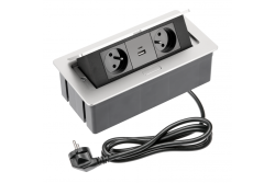 Priză moale pentru mobilă 2x cu împământare, USB A+C, cablu de alimentare cu priză, aluminiu.