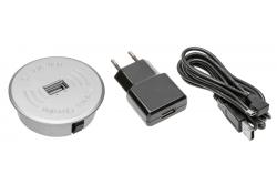 Set încărcător wireless cu USB argintiu cu adaptor de alimentare (cablu USB detașabil de 2 m)
