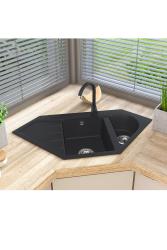 Graniteland Amiata Granit Negru Chiuvetă de Colț Suprapusă 965x496mm cu Dop din Oțel Inoxidabil 1208971120