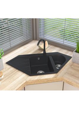 Graniteland Amiata Granit Negru Chiuvetă de Colț Suprapusă 965x496mm cu Dop din Oțel Inoxidabil 1208971120