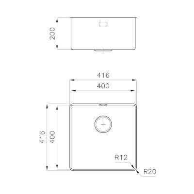 Chiuveta Foster Phantom Slimline inox 40x40cm pentru montare sub blat de ceramică 1208971123