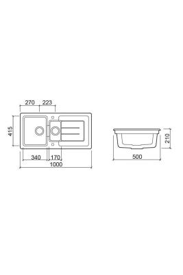 Ausmann Ceramic Sylva 1,5 Chiuvetă ceramică mată neagră cu zonă de scurgere 1000 x 500 mm 1208971127