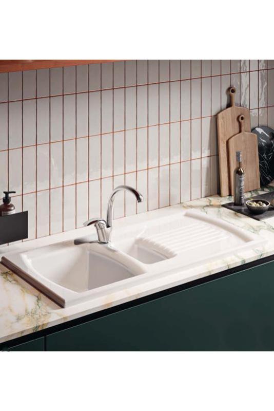 Ausmann Ceramic Crest 1,5 Chiuveta din Ceramica Alba cu Zona de Scurgere 995 x 497 mm 1208971131