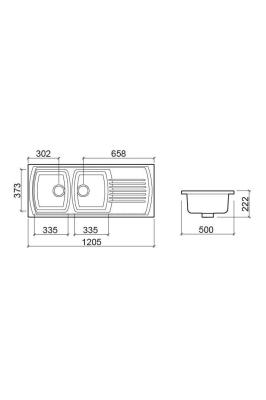 Ausmann Ceramic Crest Chiuvetă dublă ceramică albă cu zonă de scurgere 1205 x 500 mm 1208971132