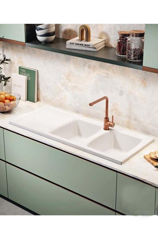 Ausmann Ceramic Crest Chiuvetă dublă ceramică albă cu zonă de scurgere 1205 x 500 mm 1208971132