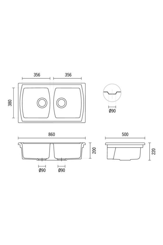 Ausmann Ceramic Crest Chiuvetă dublă ceramică albă 860 x 500 mm 1208971133