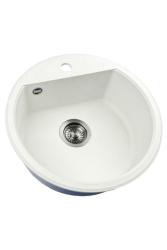 GraniteMy Bremen chiuvetă rotundă din granit de 43 cm, albă, de suprafață și de sub blat, cu gaură pentru robinet și dop metalic mat 1208971220