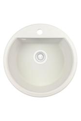 GraniteMy Bremen chiuveta rotundă din granit de 43 cm, albă, de suprafață și de sub-sol, cu gaură pentru robinet și dop alb 1208971221