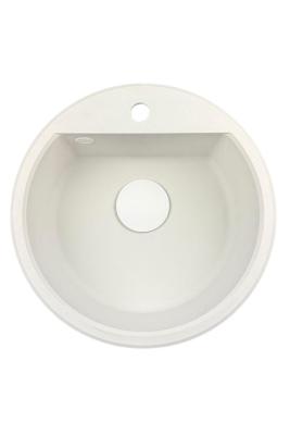 GraniteMy Bremen chiuveta rotundă din granit de 43 cm, albă, de suprafață și de sub-sol, cu gaură pentru robinet și dop alb 1208971221