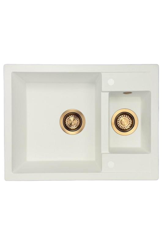 GraniteMy Smart extra adâncime redusă 1,5 chiuvetă de granit montată pe alb 58x44cm cu dop de cupru 1208970052