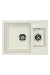 GraniteMy Smart extra superficială 1,5 chiuvetă de granit montată pe suprafață, albă, 58x44cm cu dop metalic gri închis1208971225