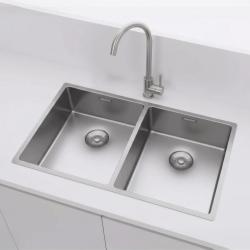 Pure.Sink Prestige Chiuveta dublă din inox 70x40 cm, rază de 10mm pentru montare sub blat, la nivel cu blatul și suprapusă PPG343440-02