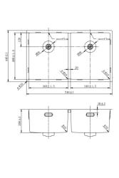 Pure.Sink Prestige Chiuveta dublă din inox 70x40 cm, rază de 10mm pentru montare sub blat, la nivel cu blatul și suprapusă PPG343440-02