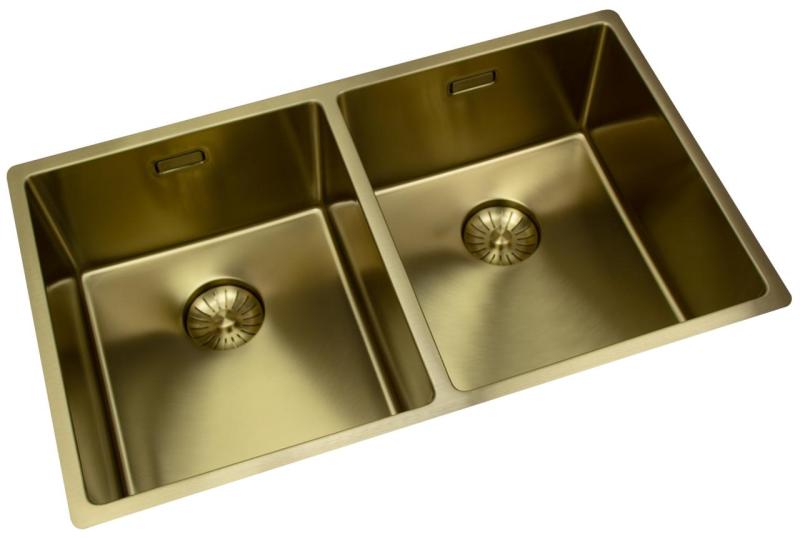 Pure.Sink Prestige Dublă chiuvetă aurie 70x40 cm cu raza de 10mm pentru montare sub blat, la nivelul blatului și suprafață PPG343440-60