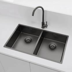 Pure.Sink Prestige Dublă chiuvetă Gun Metal 70x40 cm, rază de 10mm, montaj sub blat, montaj la nivelul blatului și montaj superior PPG343440-61