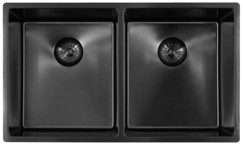 Pure.Sink Prestige Dublă chiuvetă Gun Metal 70x40 cm, rază de 10mm, montaj sub blat, montaj la nivelul blatului și montaj superior PPG343440-61