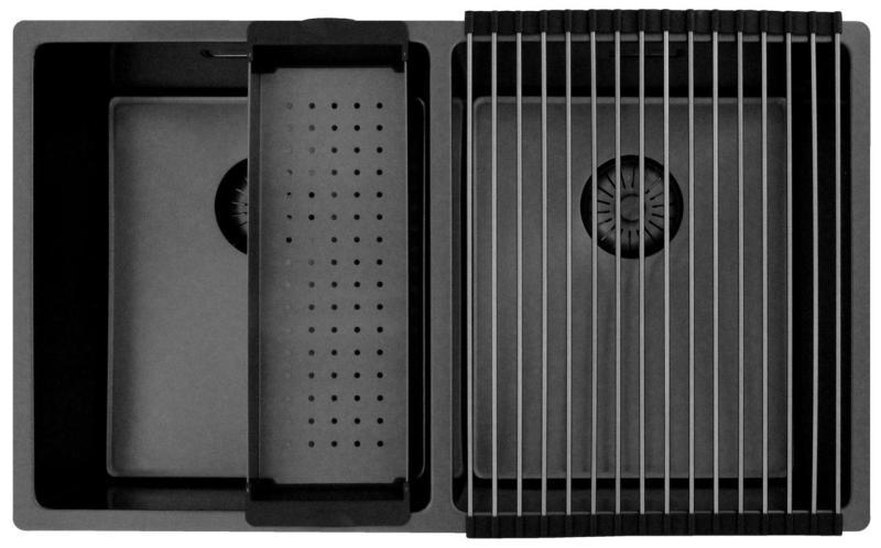 Pure.Sink Prestige Dublă chiuvetă Gun Metal 70x40 cm, rază de 10mm, montaj sub blat, montaj la nivelul blatului și montaj superior PPG343440-61