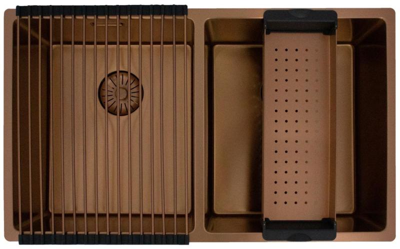 Pure.Sink Prestige Dublă chiuvetă de cupru 70x40cm, rază de 10mm, montare sub blat, montare la nivel și montare superioară PPG343440-62