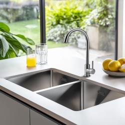Pure.Sink Prestige Chiuvetă dublă din inox 82x40 cm, rază de 10mm pentru montaj sub blat, la nivelul blatului și pe blat PPG404040-02