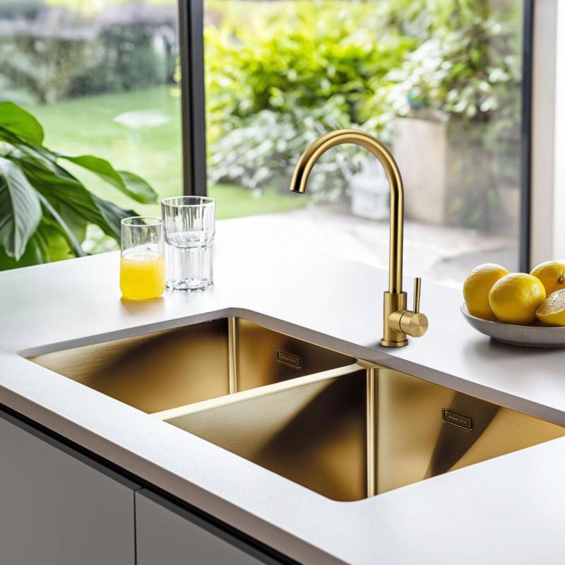 Pure.Sink Prestige Chiuvetă dublă aurie 82x40 cm radius de 10mm montare sub nivel, montare la nivel și suprafață PPG404040-60