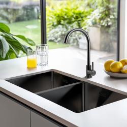 Pure.Sink Prestige Dublă Chiuvetă metalică de culoare gri închis 82x40 cm, cu rază de 10mm pentru montare inferioară, montare pe nivel și montare superioară PPG404040-61