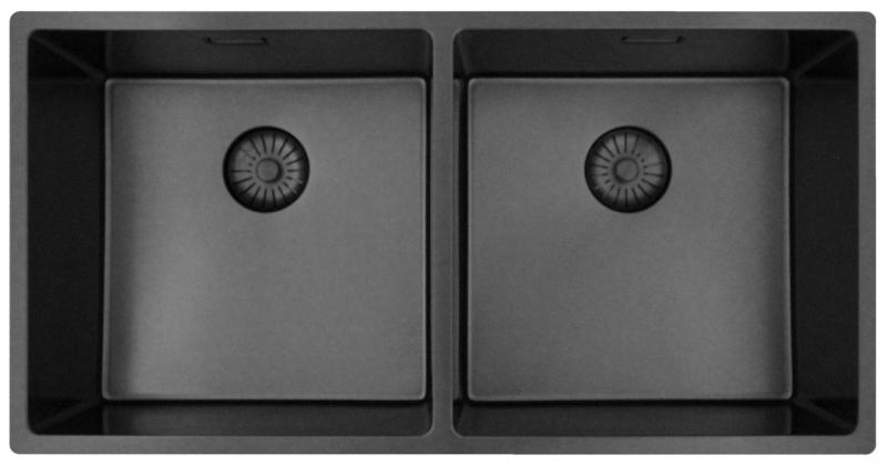 Pure.Sink Prestige Dublă Chiuvetă Gun Metal 82x40 cm, cu rază de 10mm pentru montare inferioară, montare pe nivel și montare superioară PPG404040-61