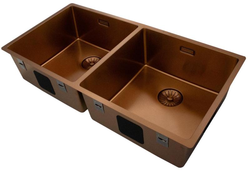 Pure.Sink Prestige Dublă chiuvetă de cupru 82x40 cm, rază de 10mm pentru montare sub nivel, la nivel și suprafață PPG404040-62