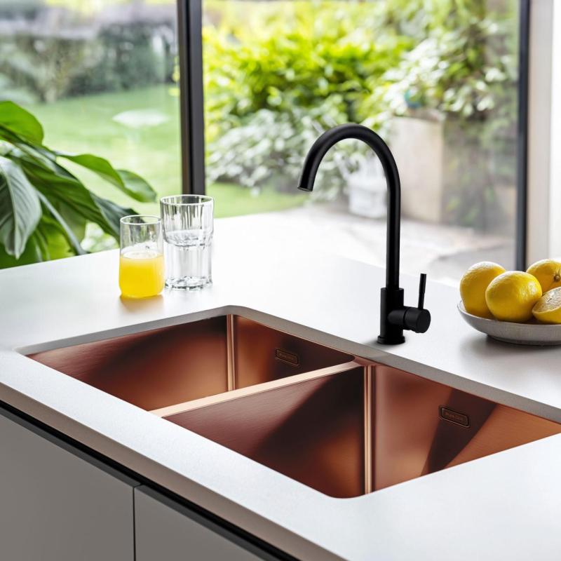Pure.Sink Prestige Dublă chiuvetă de cupru 82x40 cm, rază de 10mm pentru montare sub nivel, la nivel și suprafață PPG404040-62