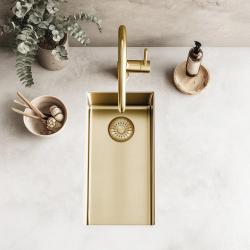 Pure.Sink Exclusivo mică chiuvetă de aur 18x40 cm rază de 10mm montaj sub blat, montaj la nivel și suprapus PEX1840-60