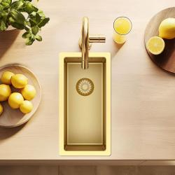 Pure.Sink Exclusivo mică chiuvetă de aur 18x40 cm rază de 10mm montaj sub blat, montaj la nivel și suprapus PEX1840-60