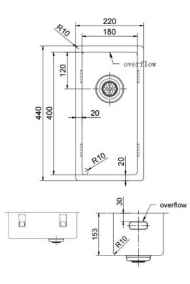 Pure.Sink Exclusivo Gun metal chiuvetă mică 18x40 cm, cu rază de 10mm pentru montare sub blat, la nivelul blatului și supraveghere PEX1840-61