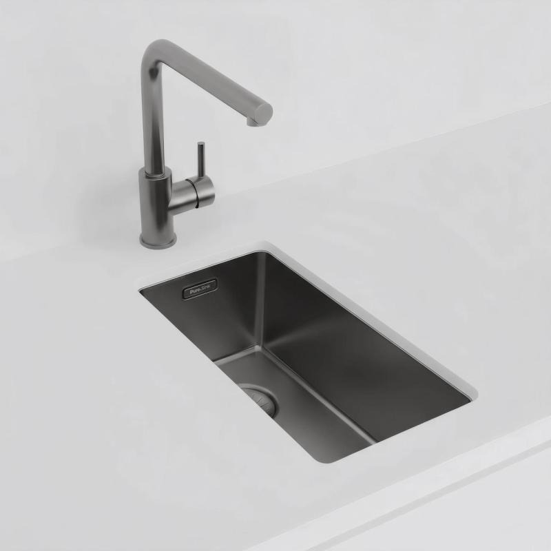 Pure.Sink Exclusivo Gun metal chiuvetă mică 18x40 cm, cu rază de 10mm pentru montare sub blat, la nivelul blatului și supraveghere PEX1840-61