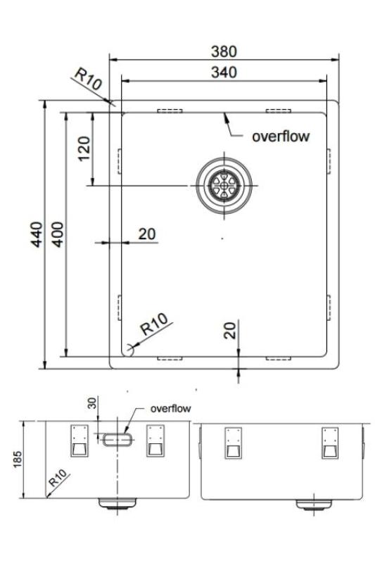 Pure.Sink Exclusivo chiuvetă din inox 34x40 cm radius 10mm submontaj, montaj plat și supramontaj PEX3440-02